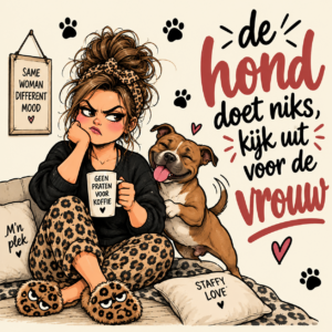 tegeltje de hond doet niets. Kijk uit voor de vrouw
