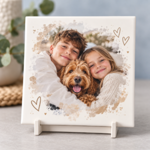 Gepersonaliseerd tegeltje met eigen foto en tekst