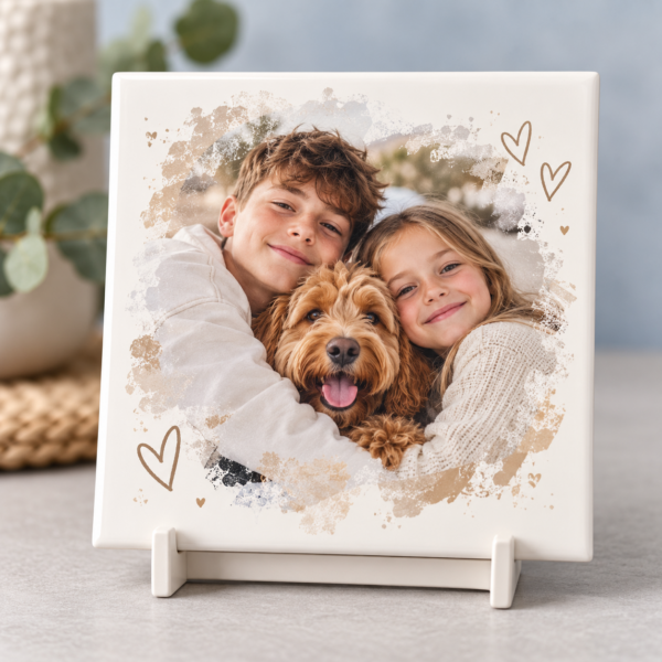 Gepersonaliseerd tegeltje met eigen foto en tekst