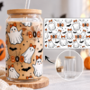 Halloween UV-DTF wrap voor canned glas met schattige spookjes, oranje strikjes, vleermuizen en BOO-details
